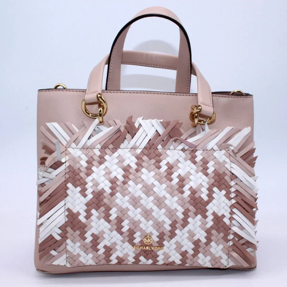 Michael Kors Blakely Bucket Satchel Bag Purse Woven Leather With Gold Trim